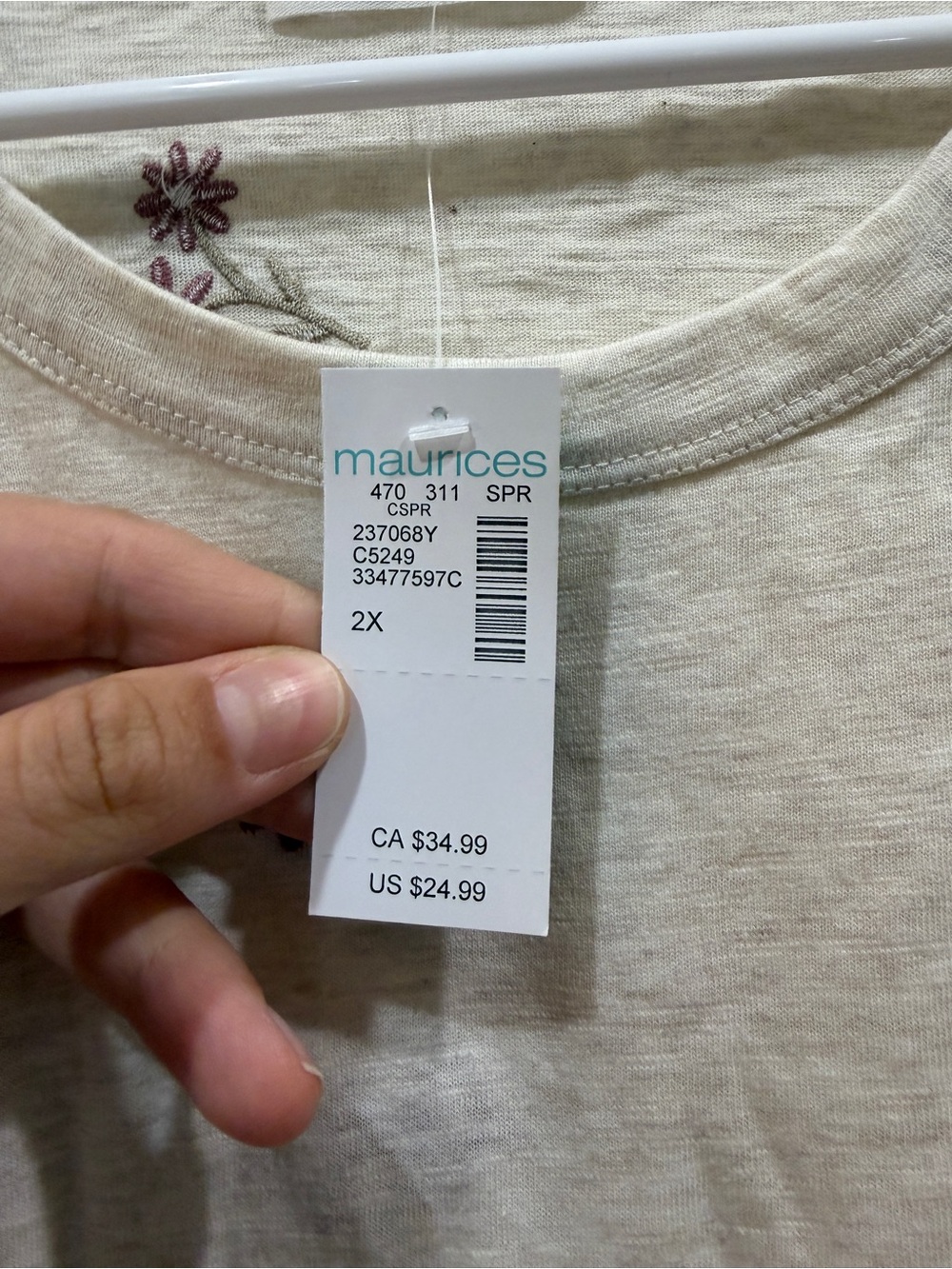 NWT Maurices Size 2X 24/7 Dawson Floral Embroidered Crew Neck Tee - Picture 4 of 6